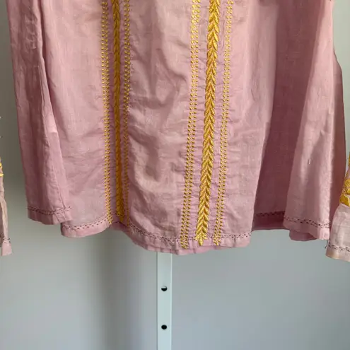 Cake sz S Pink Gold Embroidered Cotton Blouse Prairie Cottagecore Fairy