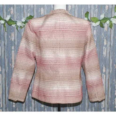 appleseed's Ladies Neutral Striped Open Front Blazer Jacket Size 8 Office Career