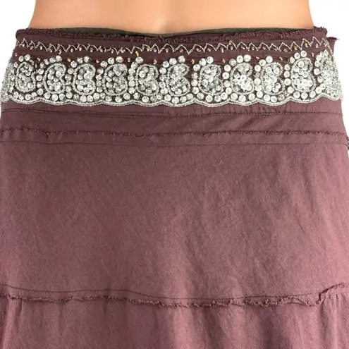 Vintage Dimri Purple Ruffle Tiered Rhinestone Peasant Boho Midi A