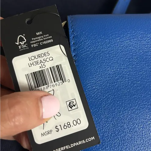 Karl Lagerfeld Paris Lourdes Blue Crossbody Bag with wristlet strap