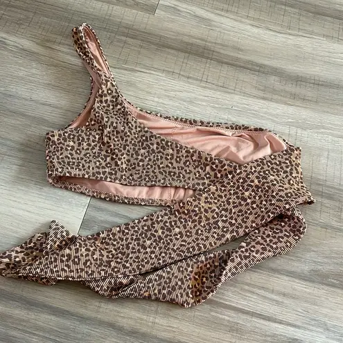 Aerie Ribbed Leopard One Shoulder wrap Bikini Top