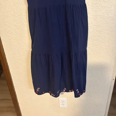 Johnny Was Jessica Tiered Bird Floral Embroidered Midi Dress In Deep Navy Small