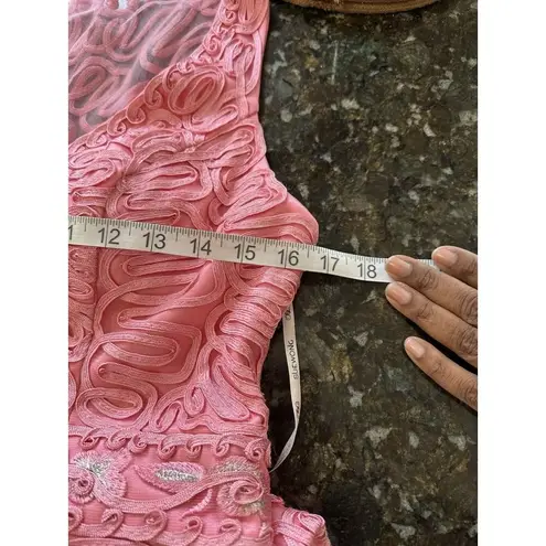 Sue Wong Cocktail Dress Sz 12 Lace Pink Floral Geometric Glam Shimmering FLAW