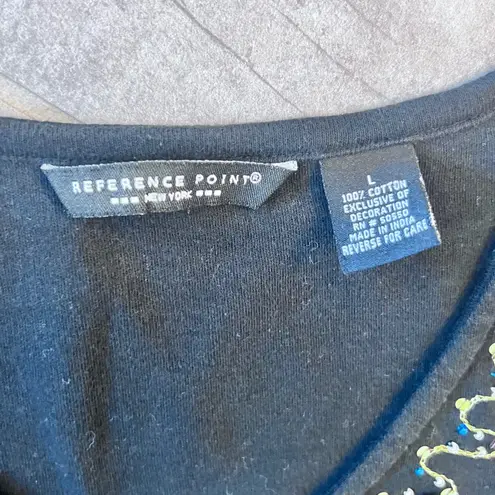 Reference Point Black Embellished Top Gold Safety Pin Detail V Neck L