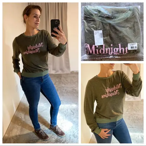 Wildfox Baggy Jumper Sweatshirt NEW Midnight Munchies Olive Small Oversized