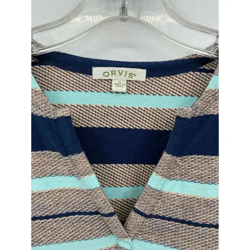 Orvis Shirt Womens Small Blue Gray Striped L/S V-Neck Pullover