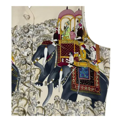 Vintage Emanuel Ungaro 100% Silk Vest Indian Elephant Motif Women's 8 Buttons Black