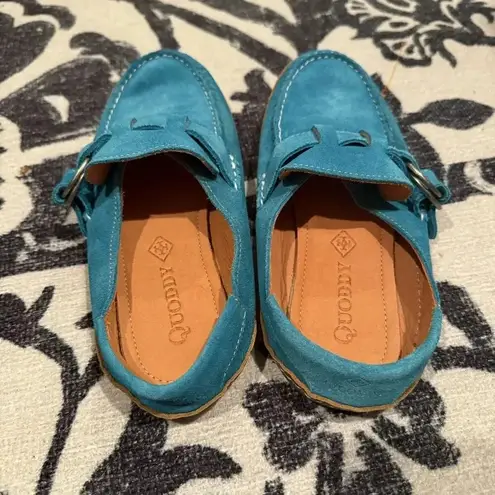 Quoddy Suede Ring Aqua Leather Mules Slides Womens 6 Blue Moccasins Slip On