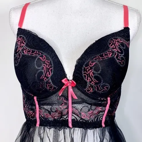 Mesh and Lace Black Ballerina Babydoll Slip Size 3X