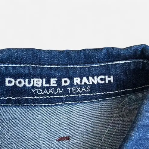 RARE Double D Ranch Bull Embroidered Denim Leather Patchwork Jacket Sz M Blue Size M