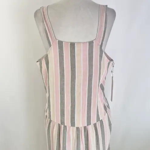 Caslon New  Cabana Stripe Linen Blend Lattice Trim Tiered Maxi Dress Size Medium