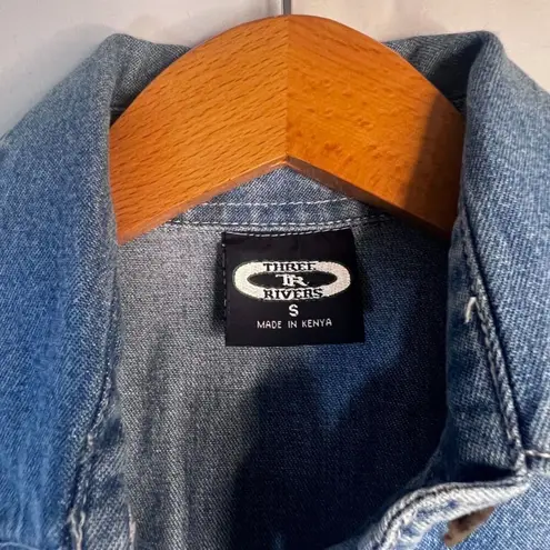 Three Rivers Denim Blue Sleeveless Button Front Cotton Denim Shirt Size Small
