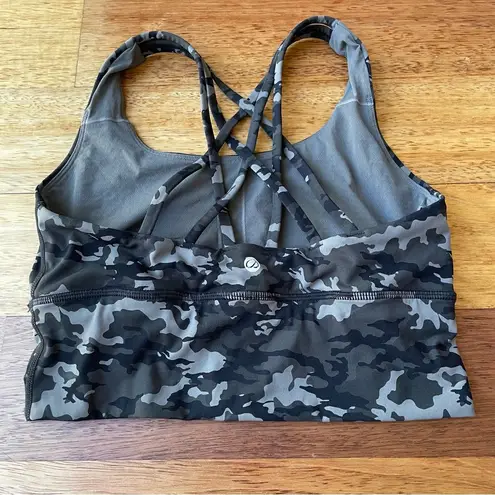 CRZ Yoga Black and Gray Camo Sports Bra with Strappy Back