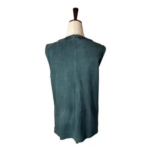 W By Worth Shirt Women 8 Green Crew Neck Leather Tunic Top Moto Luxury Retro