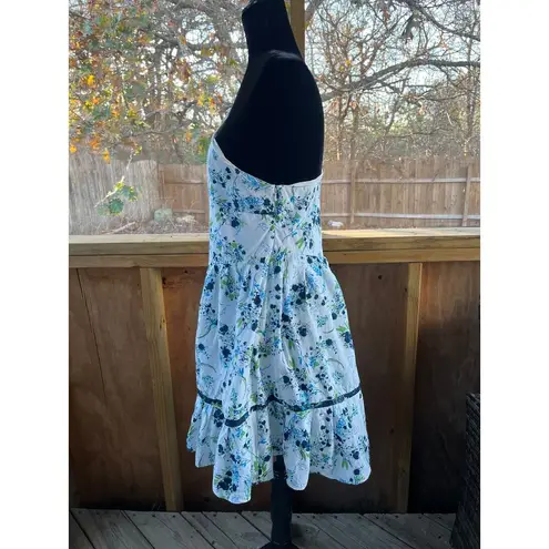 Free People  All Mine Mini Dress Size L Blue And White Floral One Shoulder