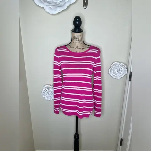 Vineyard Vines Bright Pink & White Striped Lightweight Sweater Size Small