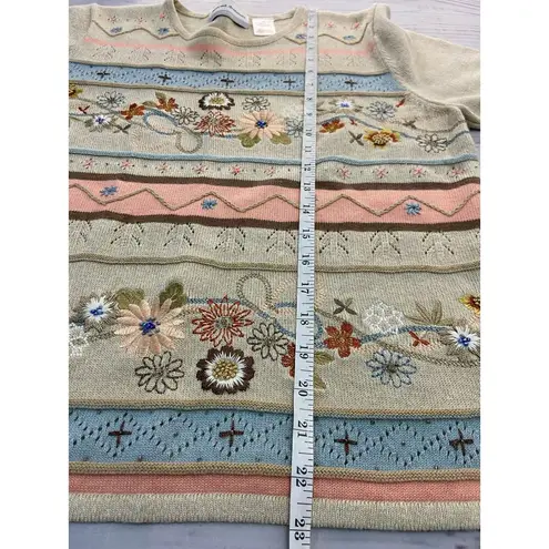 Alfred Dunner Embroidered Sweater Women PM Short Sleeve Crew Neck Floral Grandma Size undefined