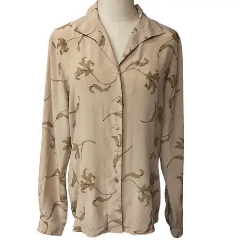 Jacqueline Ferrar Floral Collared Long Sleeve Silk Button Up Blouse Size 6 NWT