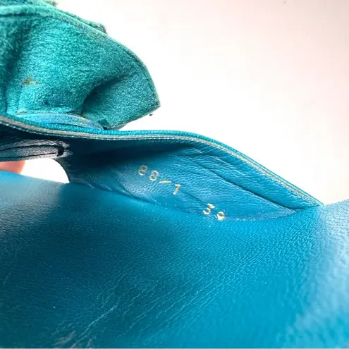 YSL YVES SAINT LAURENT turquoise leather heel slides, made in Spain, size 39