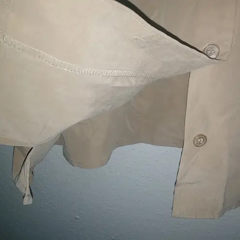 Notations 1X Faux Suede 3/4 Sleeved Button Down Front Pocketed Top Plus in Beige