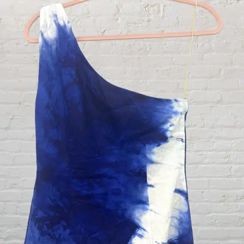Lauren Pierce Atelier One Shoulder Mini Dress S Blue Tie Dye Silk Lined USA