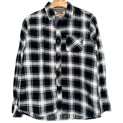 Tokyo Laundry Women’s Size M Black White Plaid Cotton Flannel Button Down Shirt Size M