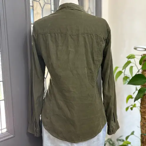 Bella Dahl Olive Green Corduroy Utility Western Style Button Down Shirt | M