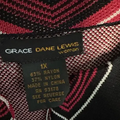 NEW Grace Dane Lewis Black Red Chevron Cardigan Jacket Plus 1X Retro 70s Zig Zag