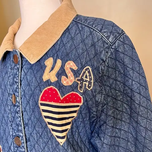 Haik’s Vintage Denim Barncoat Quilted Jacket Coat Embroidered Patches XL 1X Blue