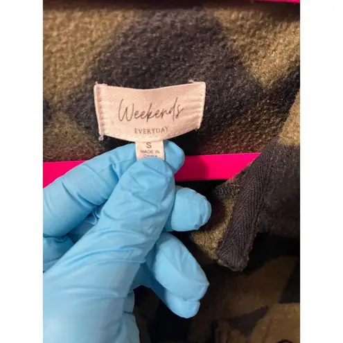 Weekends Everyday Flannel Shirt Jacket Women Size Small Checkerboard Black Olive Green