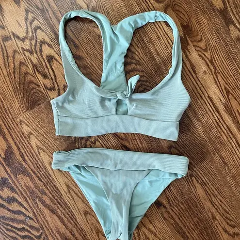 Revolve L*Space Tara Racerback Tie Front Ribbed 2 Piece Bikini Lt Green Size XS