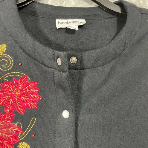 Breckenridge Women's Black Floral Embroidered Cardigan Granny Sweater - Medium