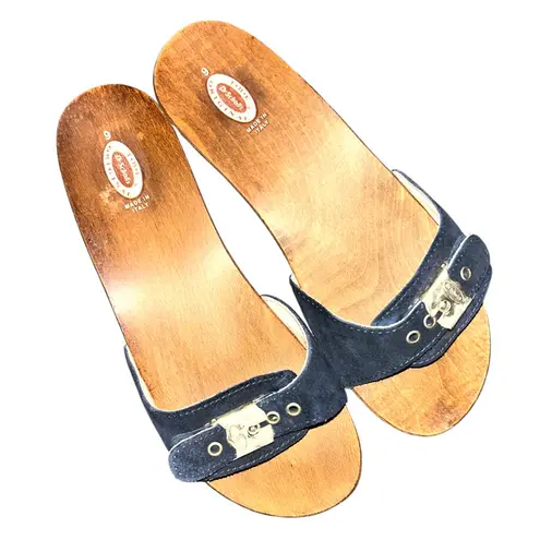 Dr. Scholl’s Original 2008 Women’s Y2K Wooden Navy Suede Clogs w/ Box – Size 9 Brown