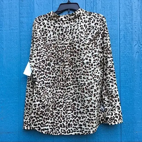 1901 Leopard Print Long Sleeve Cotton Voile Blouse Tan Brown Animal Button Down