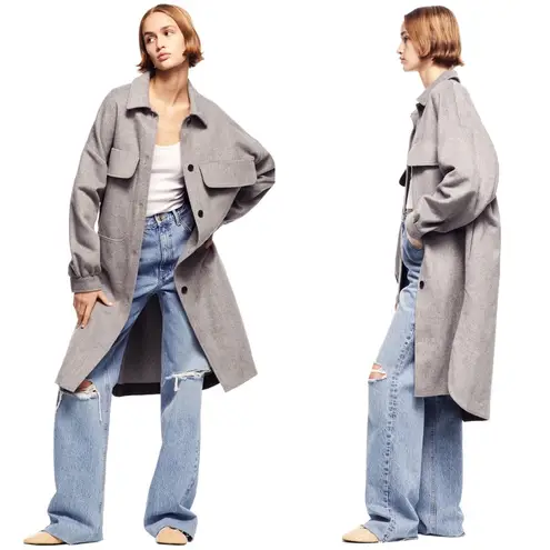 ZARA  LONG OVERSHIRT SHACKET JACKET COAT GRAY NEW