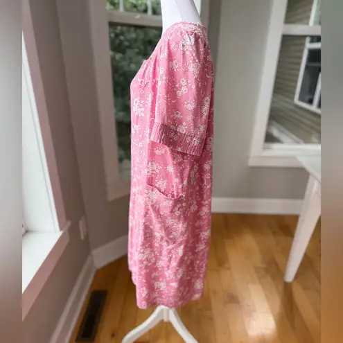 Vintage Lady Manhattan Pink Cabbage Rose Print Muu Muu House Dress Nightgown Size L