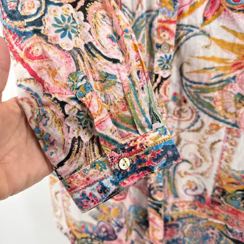 Soft Surroundings Kira Paisley Women's Medium Button Down Tunic Top Multicolor