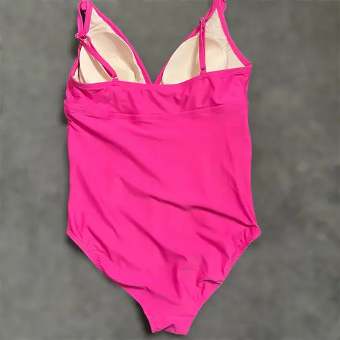 Isabel Maternity One Piece Swimsuit LARGE Pink Ruffle Plunge Padded Ruched Beach