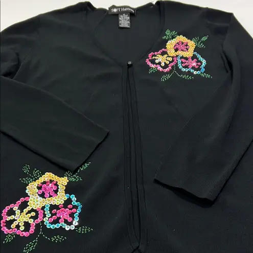 Black Floral Embellished Women's Sweater Size M