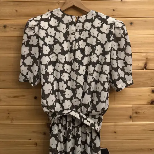 Vintage Liz Robert’s Sz Medium Floral Print Secretary School Teacher Midi Dress Black