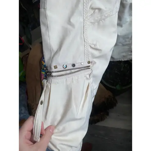 Obermeyer Y2K Bedazzled Cream Cargo Ski Snow Pants Wide Leg Medium 9/10 Granola