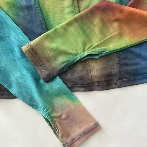 NWT AFRM Kona Mesh Rainbow Square Neck Top Size S Blue