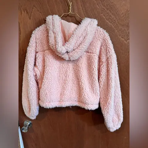 BDG  Pink Hooded Cropped Teddy Jacket size M