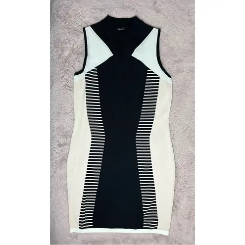River Island White Black Geometric Stretch Bodycon Sweater Dress Size 12 Large