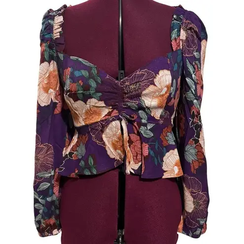 Band of Gypsies BAND OF THE FREE Floriane Pinch Front Puff Sleeve Cropped Top Floral NWT Medium