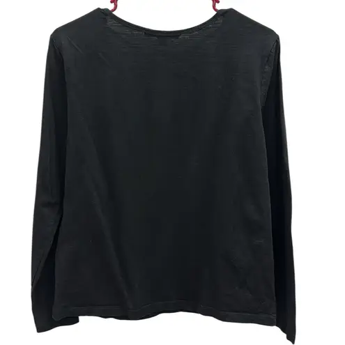 Boston Proper Cotton Black Criss Cross V Neck Long Sleeve Tee Shirt Womens M