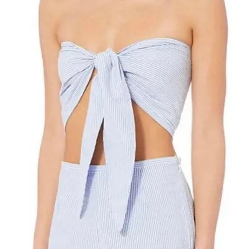 STAUD x Solid & Striped NWT Blue White Baia Seersucker Tube Tie Front Wrap Top M Size M