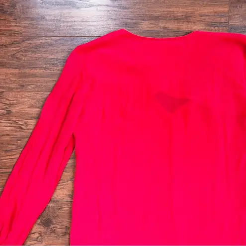 Tibi • 100% silk blouse top red popover v neck chiffon crepe flowy