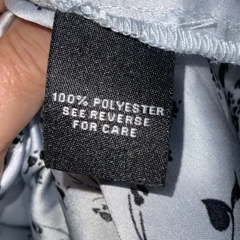 Premise Light Blue With Black Floral Print Short Sleeve Pullover Top L