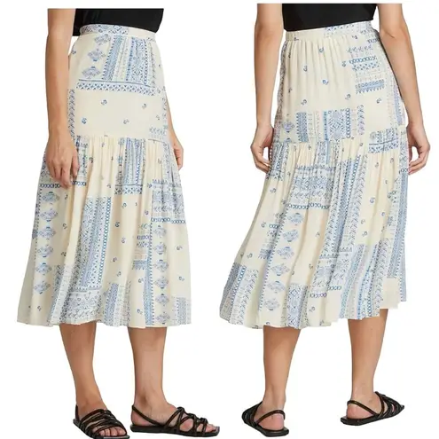 Ba&sh Londer Patchwork Print Midi Skirt Size US 6 Medium Ecru
